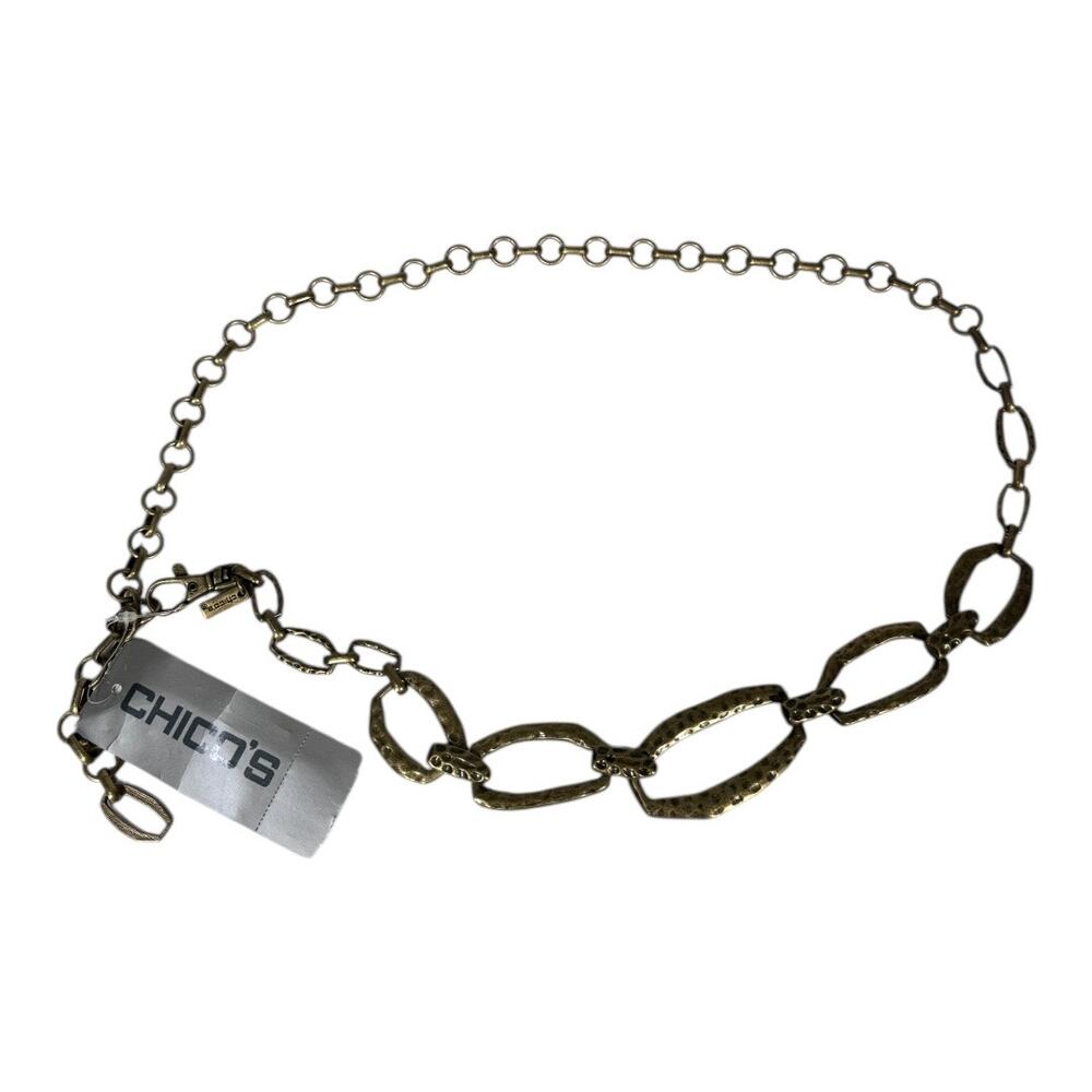 Chicos Gold Tone Metal Chain Belt S/M New NWT Hammered Boho Festival Trendy